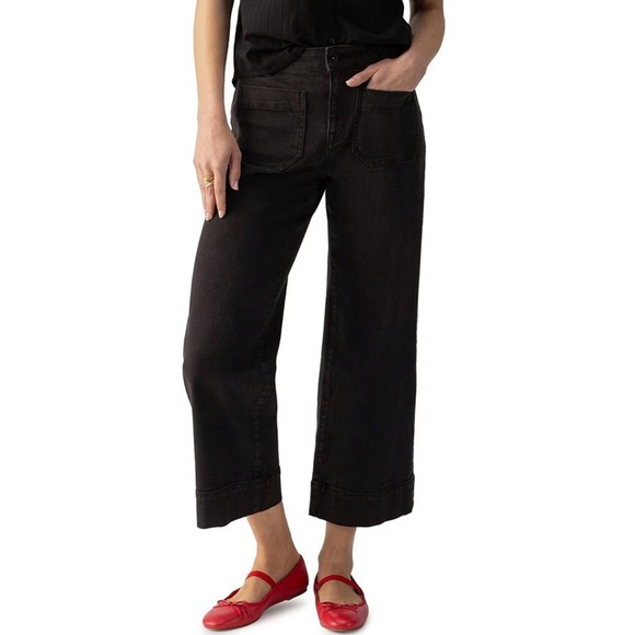 SANCTUARY The Marine Comfort Stretch Cropped Wide Leg Jeans Black Denim Pant 18W - Picture 1 of 10